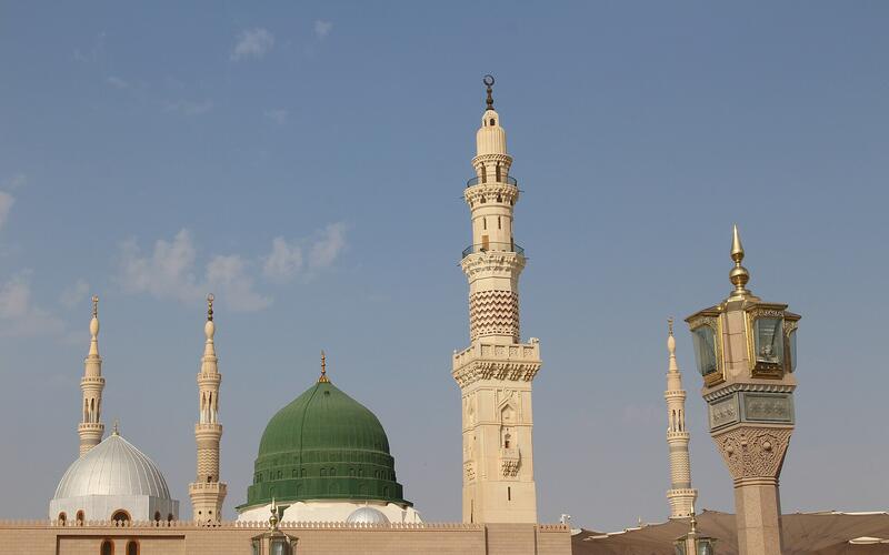 De Profetenmoskee in Medina met de groene koepel